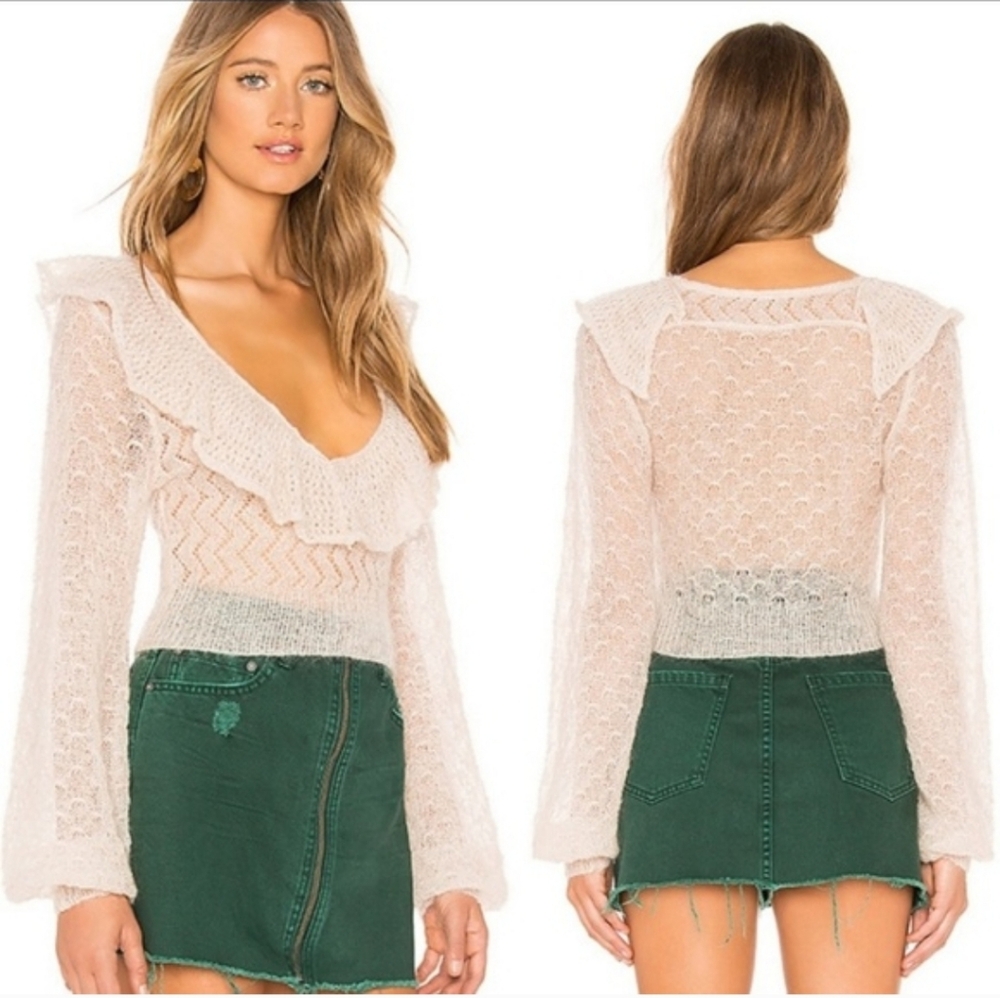 Free People | Cream Lace Ruffle Sweater